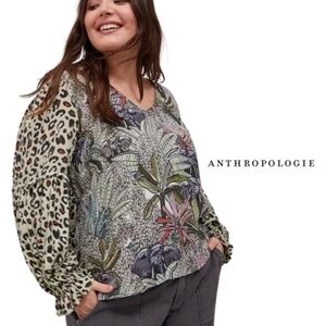 Anthropologie Bl-nk London Sibley V-Neck Top Jungle Elephant Leopard Print XS